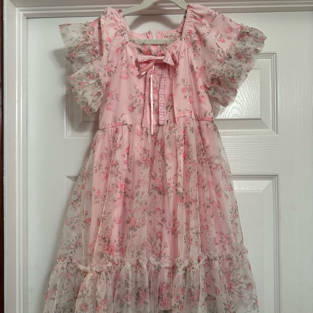 Ivy City Co mini First Love Pink Floral Tulle Ruffle Dress